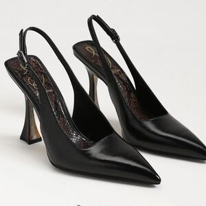 Black Sculptural Heel Slingback Pumps